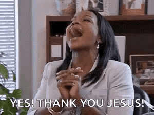 Woman Laughing Saying Yes Thank You Jesus