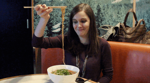 Woman Laughing With Her Noodles GIF