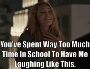 Woman Laughing With School Caption