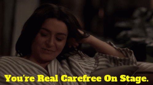 Woman Laying on Couch Saying You're Real Carefree on Stage
