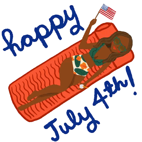 Woman Laying On Mattress With Happy July 4th