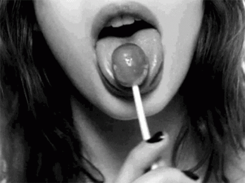Woman Licking Lollipop Tongue Out Black And White GIF