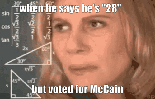 Woman Looking at Blackboard Saying When He Says He's 28