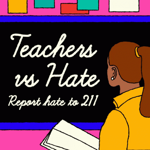 Woman Looking at Blackboard Teachers vs Hate