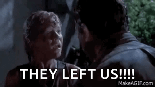 Woman Looking At Man Says They Left Us GIF