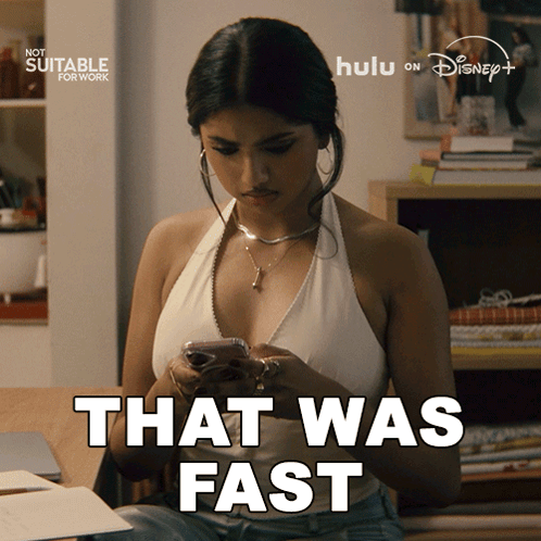 Woman Looking at Phone Saying That Was Fast