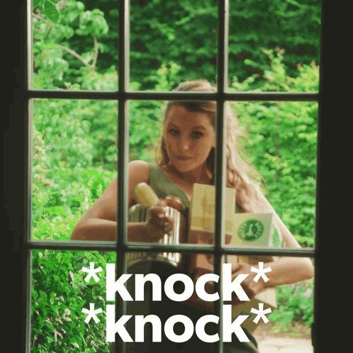 Woman Looking Out Window Knock Knock