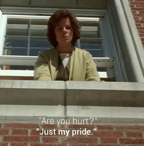 Woman Looking Out Window Says Are You Hurt GIF