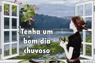 Woman Looking Out Window tenha um bom dia chuvoso