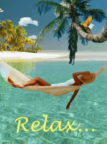Woman Lying In Hammock In Ocean Saying Relax GIF