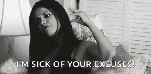 Woman Lying on Bed Saying Im Sick of Your Excuses