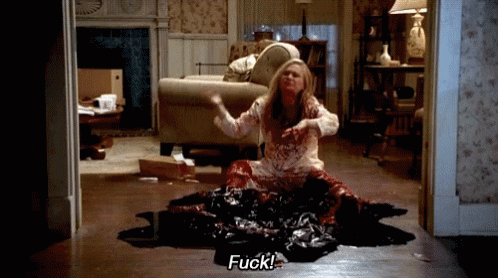 Woman Lying on Floor with Blood and Saying Fuck