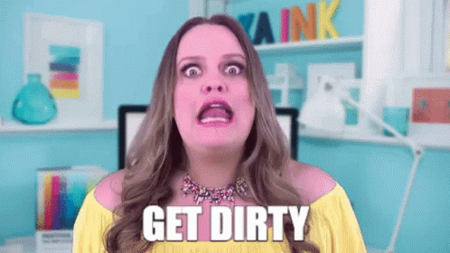 Woman Making Funny Face Get Dirty GIF