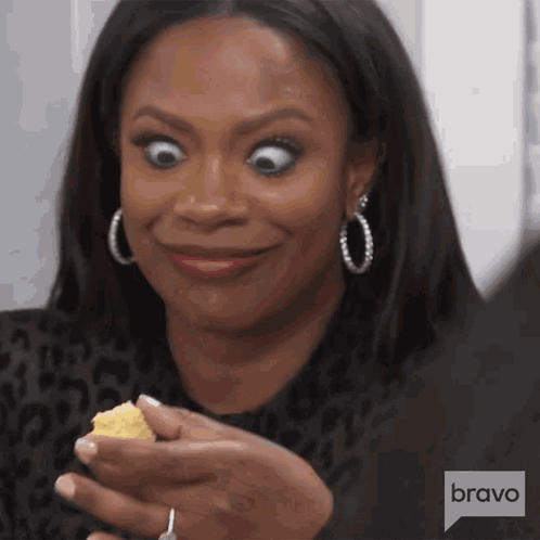 Woman Making Funny Face Holding Food Bravo
