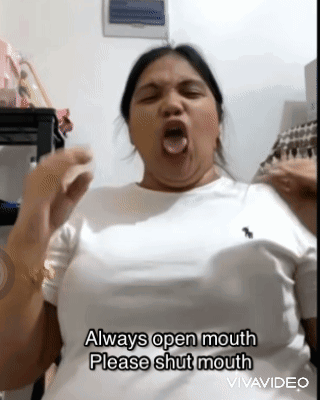 Woman Making Funny Face Says Always Open Mouth Please Shut Mouth
