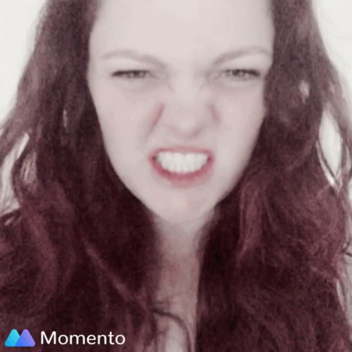 Woman Making Funny Face with Momento Logo