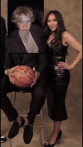 Woman Next To Man Holding NBA Basketball GIF