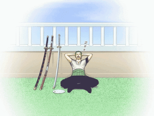 Woman Next To Man Lying With Two Swords GIF