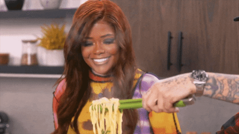 Woman Noodles Happy Reaction GIF