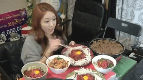 Woman Noodles Mukbang GIF