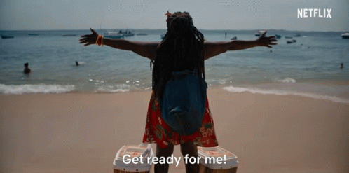 Woman on Beach Arms Outstretched Get Ready For Me