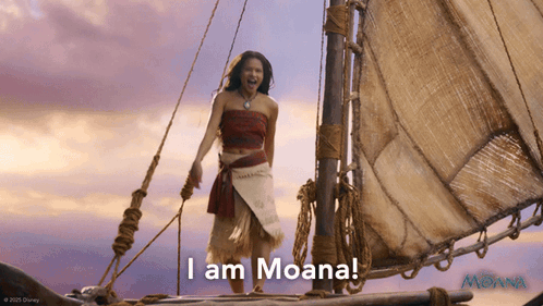 Woman on Boat Saying I Am Moana
