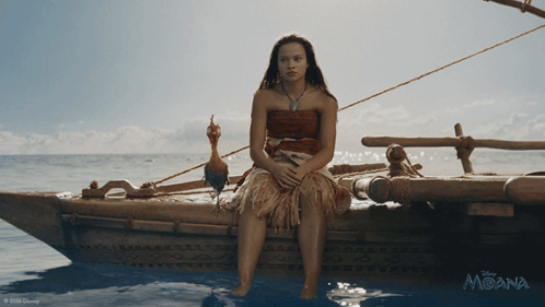 Woman On Boat With Disney Moana Poster GIF