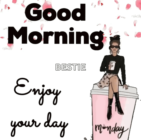 Woman on Coffee Cup Says Good Morning Bestie