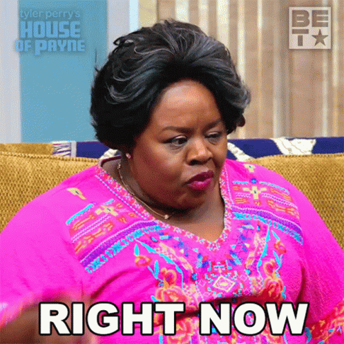 Woman on Couch Saying Right Now