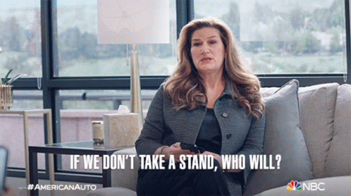 Woman on Couch With Caption If We Don't Take a Stand Who Will