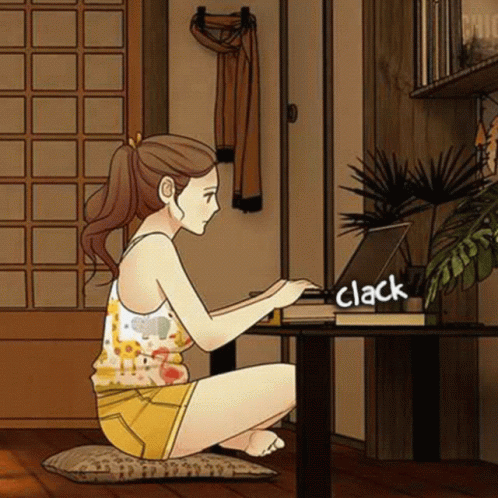 Woman On Floor Using Laptop Clack Sign GIF