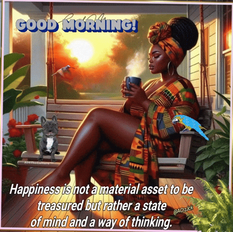 Woman On Porch Swing Holding Coffee And Quote GIF