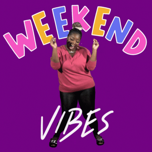 Woman on Purple Background with Weekend Vibes