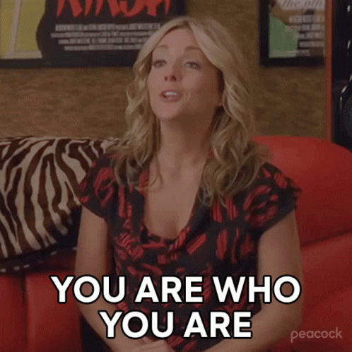 Woman on Red Couch Saying You Are Who You Are
