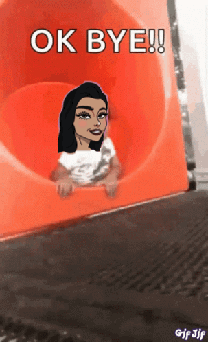 Woman on Slide Saying Ok Bye