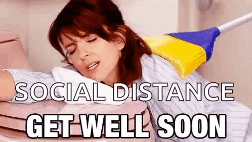 Woman On Toilet With Mop Social Distance Get Well Soon GIF
