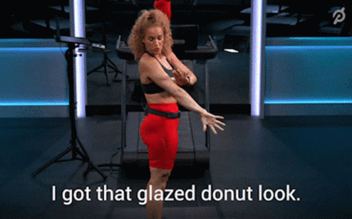 Woman On Treadmill With Glazed Donut Look GIF