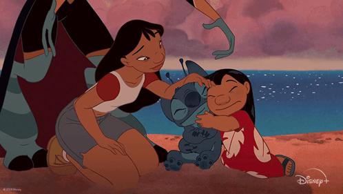 Woman Petting Stitch With Disney Logo