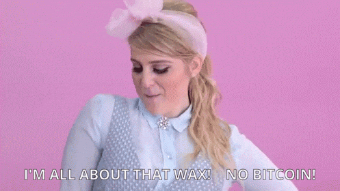 Woman Pink Headband Blue Shirt I'm All About That Wax No Bitcoin