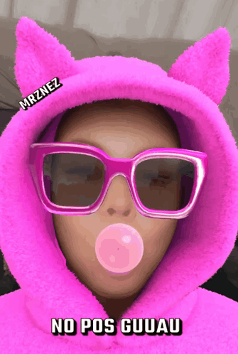 Woman Pink Hoodie Sunglasses Blowing Bubble No Pos Guuru GIF
