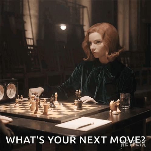 Woman Playing Chess Asking What's Your Next Move