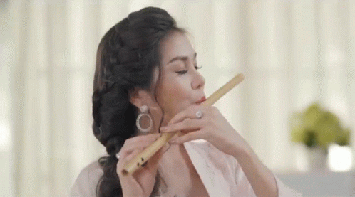 Woman Playing Flute Eyes Closed Earrings