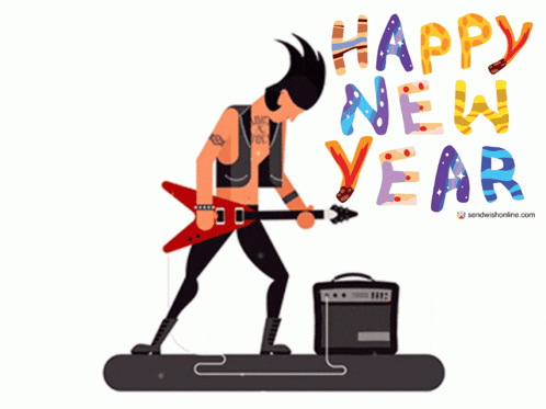 Woman Playing Guitar Happy New Year