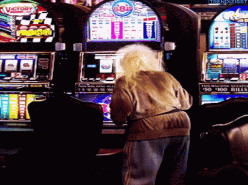 Woman Playing Slot Machine Victory GIF