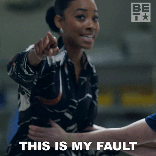 Woman Pointing and Saying This Is My Fault