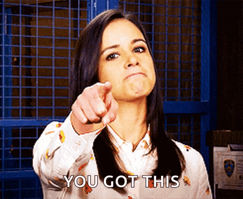 Woman Pointing at Camera Saying You Got This