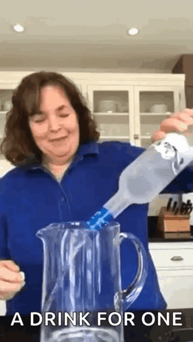Woman Pouring Into Pitcher Saying Drink for One