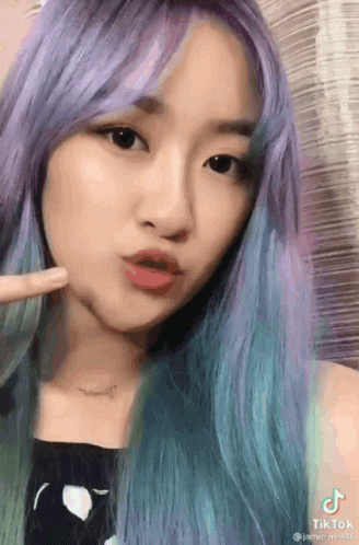 Woman Purple Blue Hair Making Funny Face Necklace