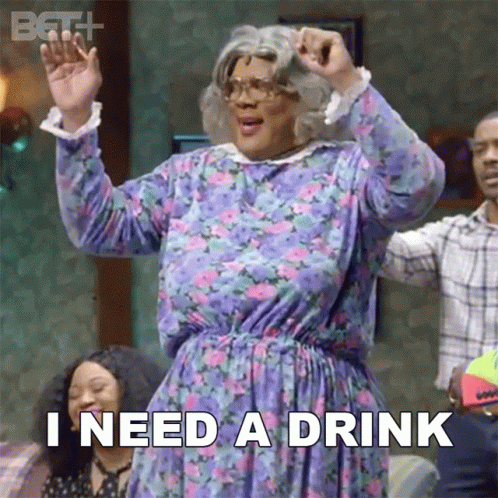 Woman Purple Floral Dress Dancing Says Need Drink GIF