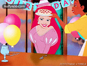 Woman Putting Hat On Little Mermaid GIF